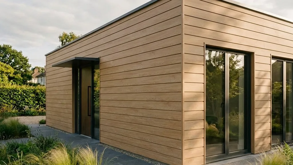 Dom z elewacją aluminiową Alu Design w dekorze Turner Oak, wizualizacja